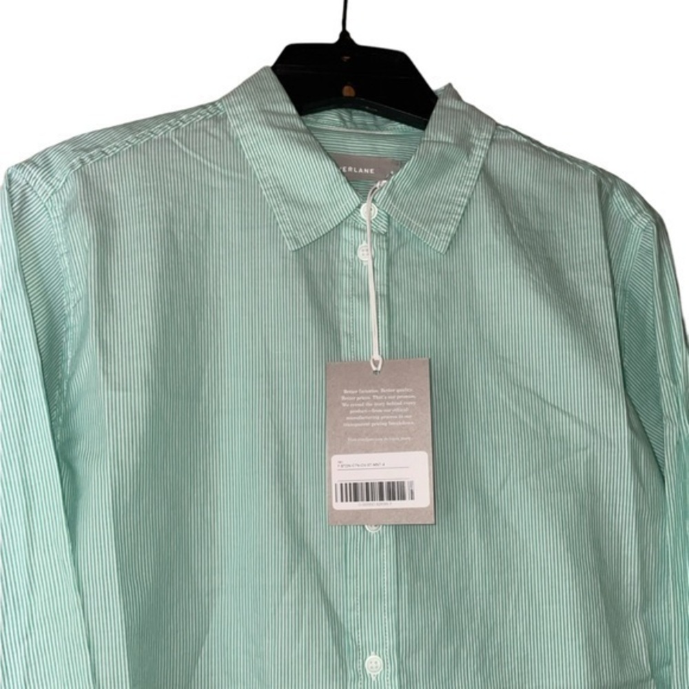 Everlane Womens Relaxed Striped Blouse Shirt Size 4 Cotton Mint Green NWT‎